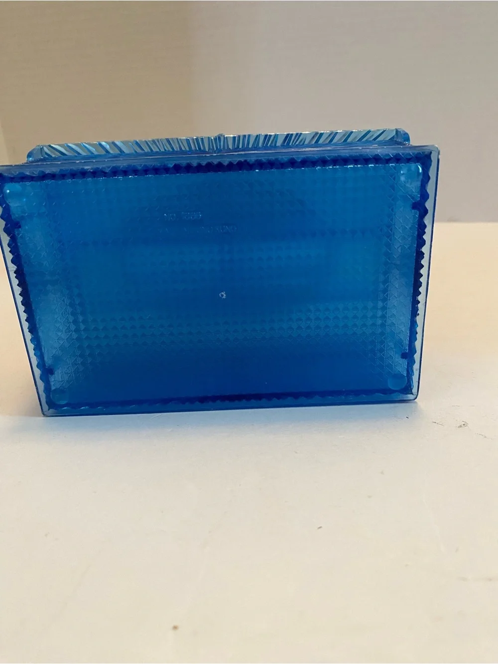Vintage Lucite Jewelry Trinket Box BLUE Starburst Pattern w/insert; Hong Kong